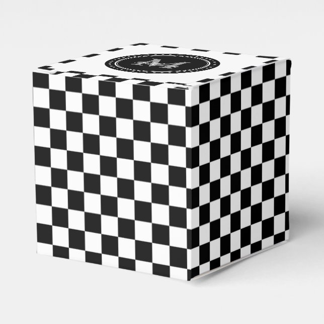 Monogrammed Black White Chessboard Pattern Favour Box (Front Side)