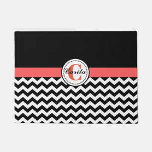 Monogrammed Black/White Chevron Doormat