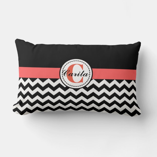 Monogrammed Black/White Chevron Pillow (Front)