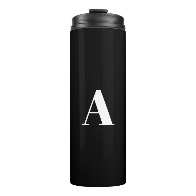 Monogrammed black white custom initial modern thermal tumbler (Front)