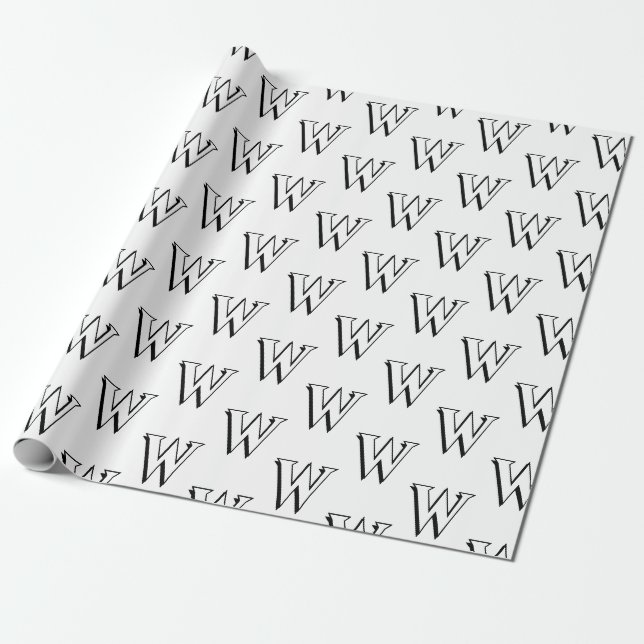 Monogrammed black white custom initial pattern wrapping paper (Unrolled)