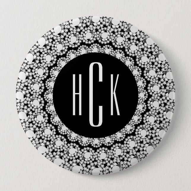 Monogrammed Black & White Diamonds Print 10 Cm Round Badge (Front)