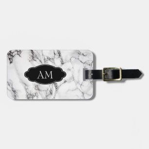 Monogrammed Black White Marble Stone Pattern Luggage Tag