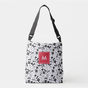 Monogrammed Black White Medical Pattern Nurse Crossbody Bag