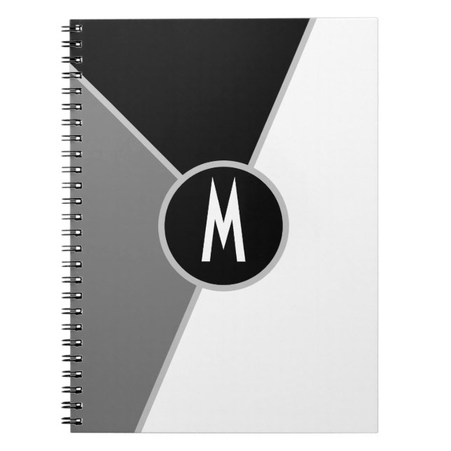 Monogrammed Black & White Minimimalist Colour Bloc Notebook (Front)