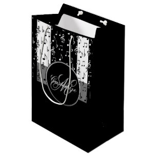 Monogrammed Black & White Musical Stripes 4 Medium Gift Bag