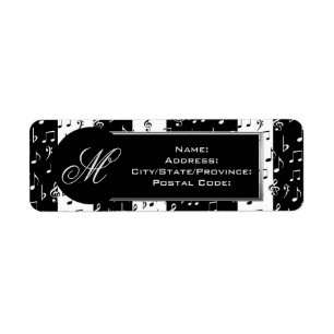 Monogrammed Black & White Musical Stripes Label Return Address Label