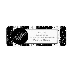 Monogrammed Black & White Musical Stripes Labels 2