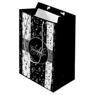 Monogrammed Black & White Musical Stripes Medium Gift Bag