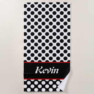 Monogrammed Black & White Polka Dot Beach Towel