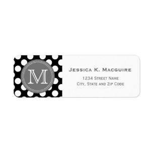Monogrammed Black White Polka Dot Pattern Return Address Label