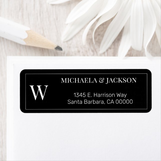 Monogrammed Black White Simple Return Address Return Address Label (Insitu)