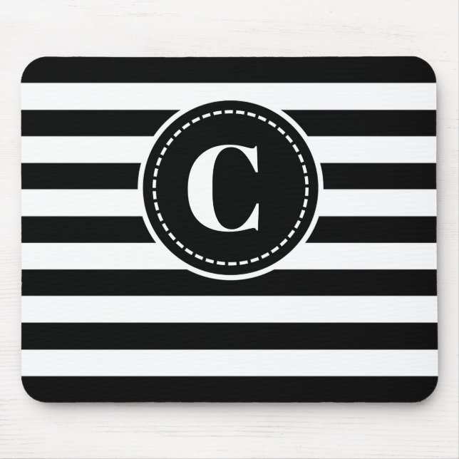 Monogrammed Black/White Striped Mouse Pad (Front)