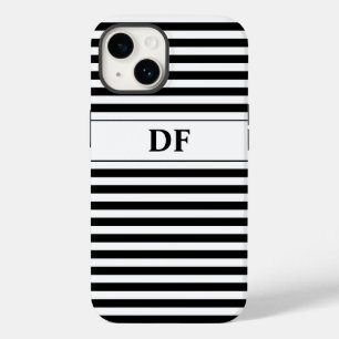 Monogrammed Black/White Stripes Case-Mate iPhone 14 Case