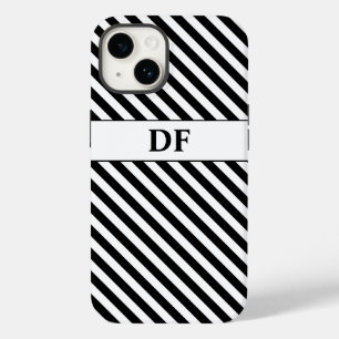 Monogrammed Black/White Stripes Case-Mate iPhone 14 Case