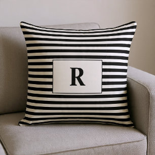 Monogrammed Black/White Stripes Cushion