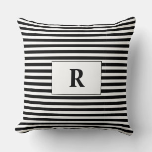 Monogrammed Black/White Stripes Cushion