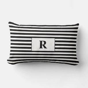 Monogrammed Black/White Stripes Lumbar Cushion
