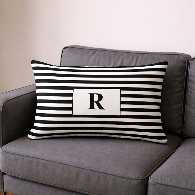Monogrammed Black/White Stripes Lumbar Cushion (Creator Uploaded)