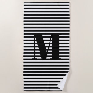 Monogrammed  black white stripes pattern custom beach towel