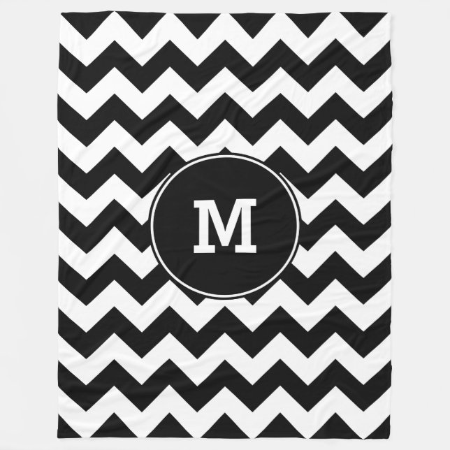 Monogrammed Black Zigzag Pattern Fleece Blanket (Front)