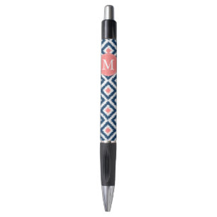 Monogrammed Blue and Coral Diamonds Ikat Pattern