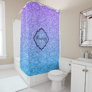 Monogrammed Blue And Purple Glitter Shower Curtain