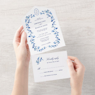 Monogrammed Blue and white Delft  All In One Invitation