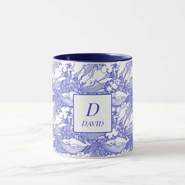 Monogrammed Blue And White Humpback Whale  Mug (Center)