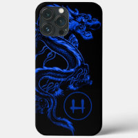 Monogrammed Blue Asian Dragon
