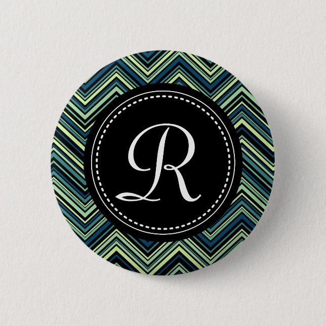 Monogrammed Blue Black Tribal Chevron Pattern 6 Cm Round Badge (Front)