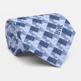 Monogrammed Blue Block Pattern Business Tie