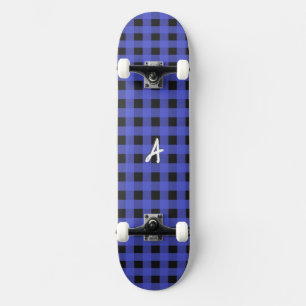 Monogrammed Blue Buffalo Plaid Rustic Patterned Skateboard