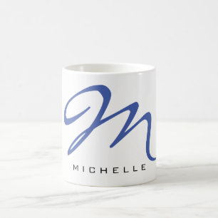 Monogrammed Blue Calligraphy Your Name Coffee Mug
