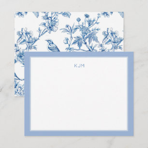 Monogrammed Blue Chinoiserie Floral Note Card