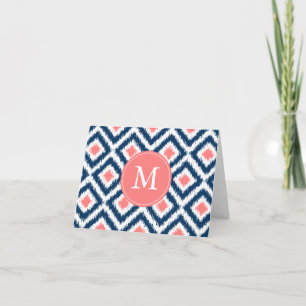 Monogrammed Blue Coral Diamonds Ikat Pattern Note Card