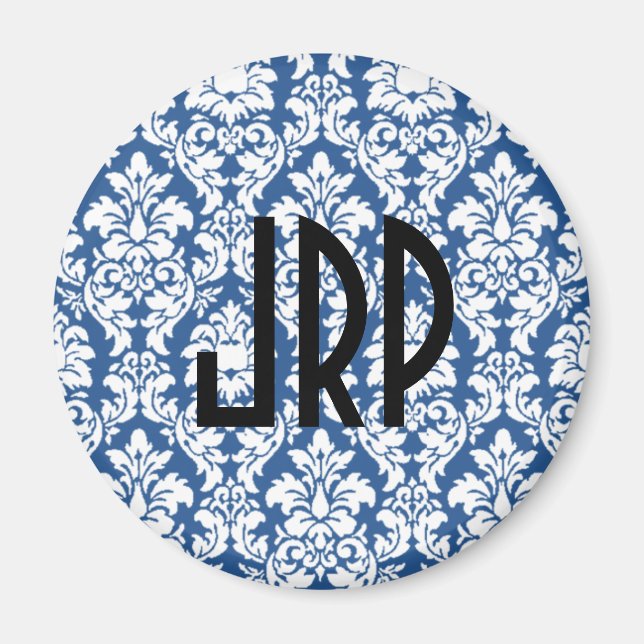 Monogrammed Blue Damask Magnet (Front)