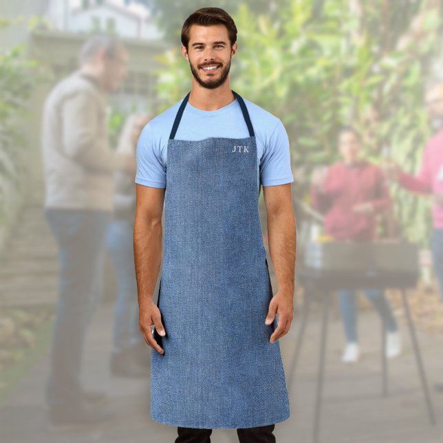 Monogrammed Blue Denim Apron (Monogrammed Blue Denim Apron - Blue Denim look to go with your favorite jeans.)