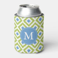 Monogrammed Blue Green Ikat Diamonds Pattern