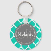 Monogrammed Blue & Grey Quatrefoil