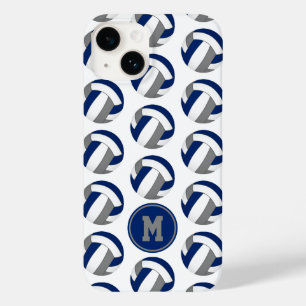 Monogrammed blue grey volleyballs pattern Case-Mate iPhone 14 case