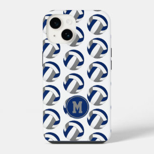 Monogrammed blue grey volleyballs pattern iPhone 14 case