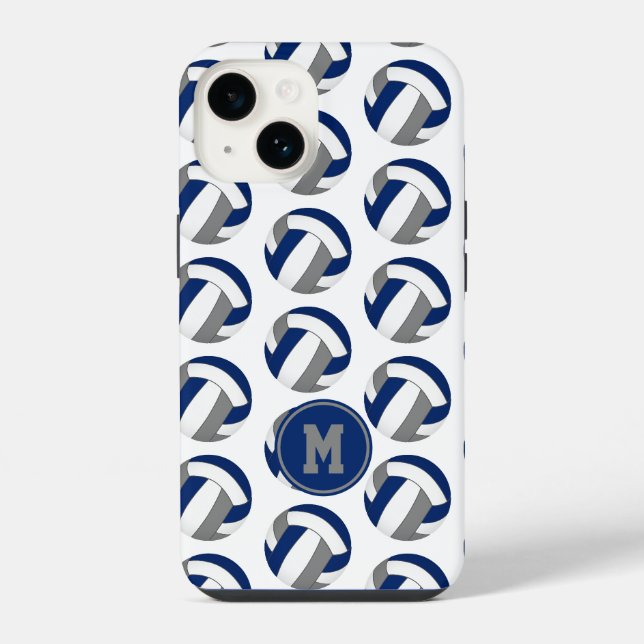 Monogrammed blue grey volleyballs pattern iPhone case (Back)