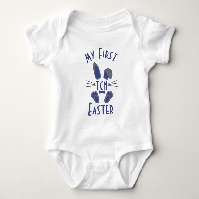 Monogrammed Blue My First Easter Easter Bunny Baby Bodysuit (Front)