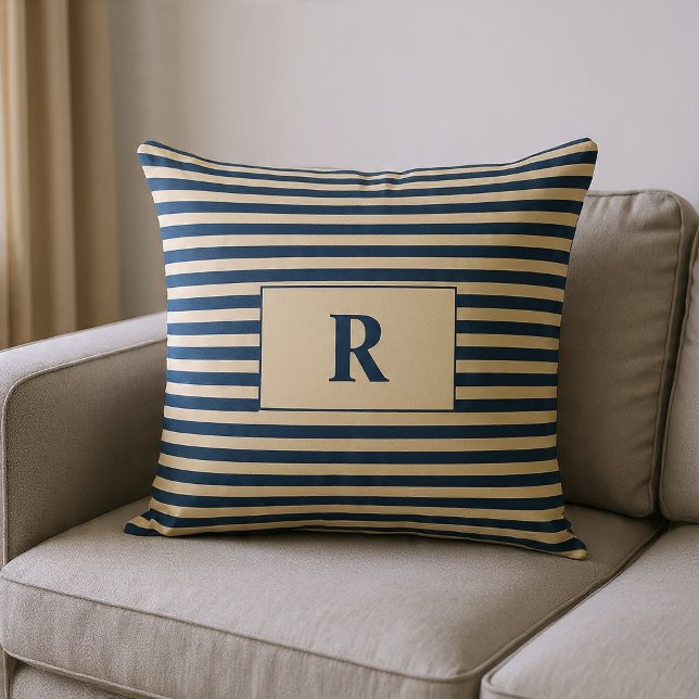 Monogrammed Blue/Vanilla Stripes Cushion (Creator Uploaded)