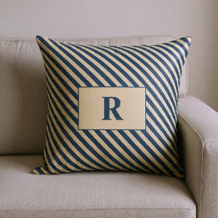 Monogrammed Blue/Vanilla Stripes Cushion