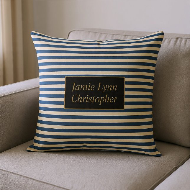 Monogrammed Blue/Vanilla Stripes Cushion (Creator Uploaded)