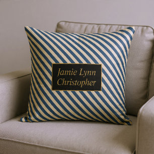 Monogrammed Blue/Vanilla Stripes Cushion