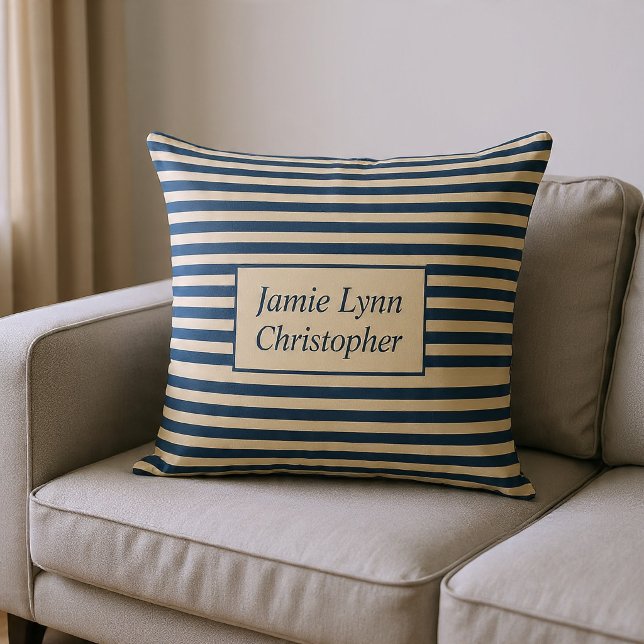 Monogrammed Blue/Vanilla Stripes Cushion (Creator Uploaded)