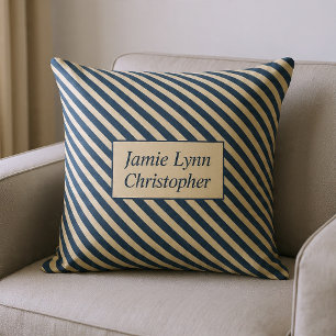 Monogrammed Blue/Vanilla Stripes Cushion
